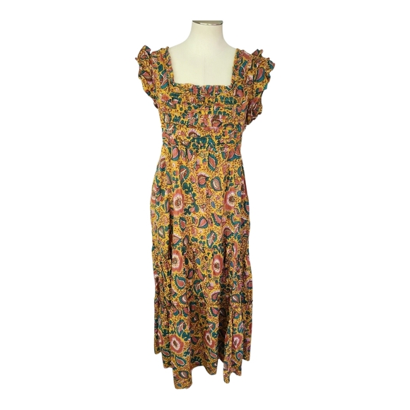 House of Harlow 1960 Floral Midi Dress Size Large Boho Ruffle Hem NWT - Picture 1 of 11